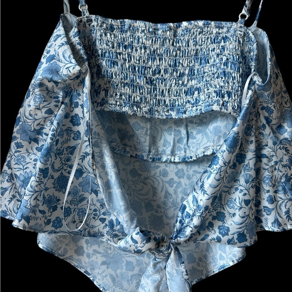 Floral Blue Spaghetti Strap Top - Picture 3 of 4
